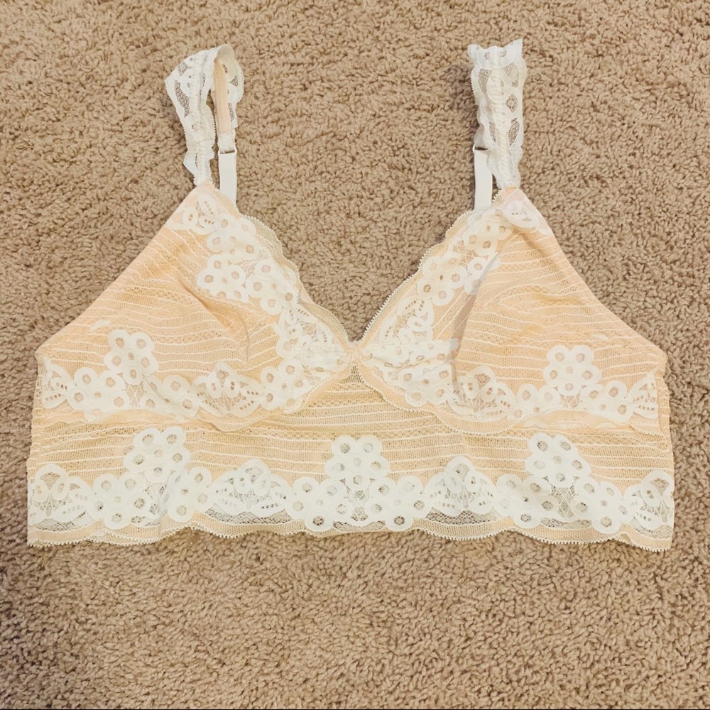 Aerie Pink Lace Floral Bralette XL